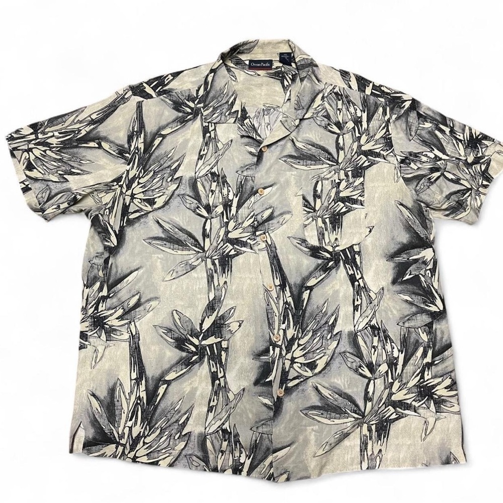 Vintage Ocean Pacific Hawaiian Silk Shirt Mens XXL Button Up Short Sleeve Bamboo